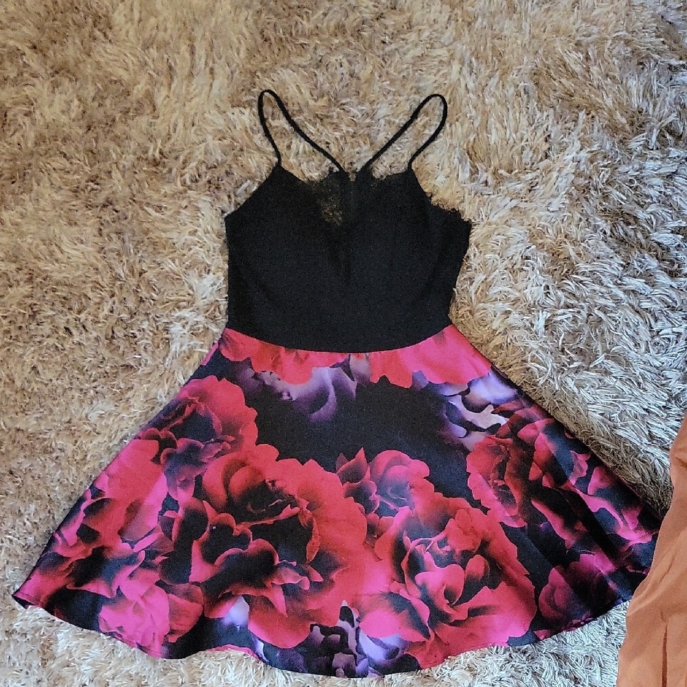 City Studio Black and Pink Floral Dress